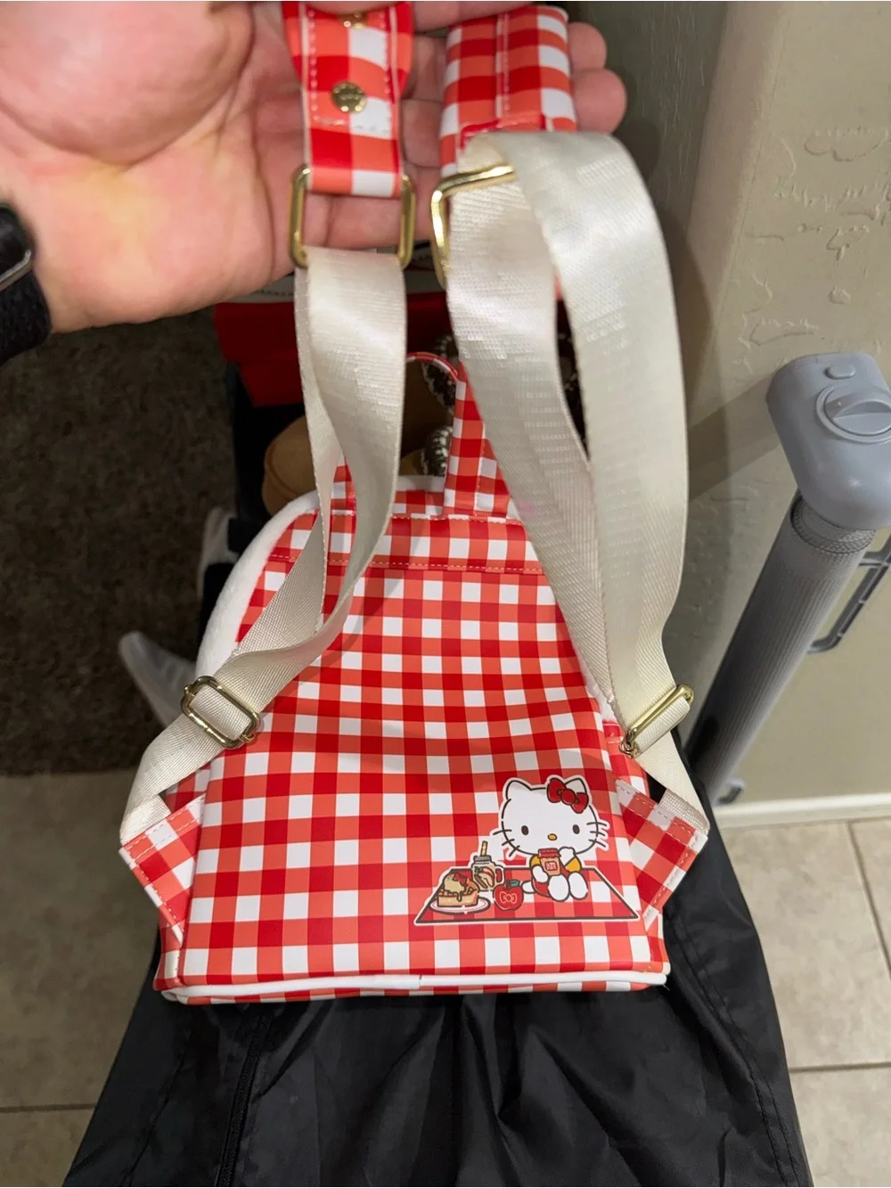 Sanrio Hello Kitty White Plush Mini Backpack with Red Gingham
